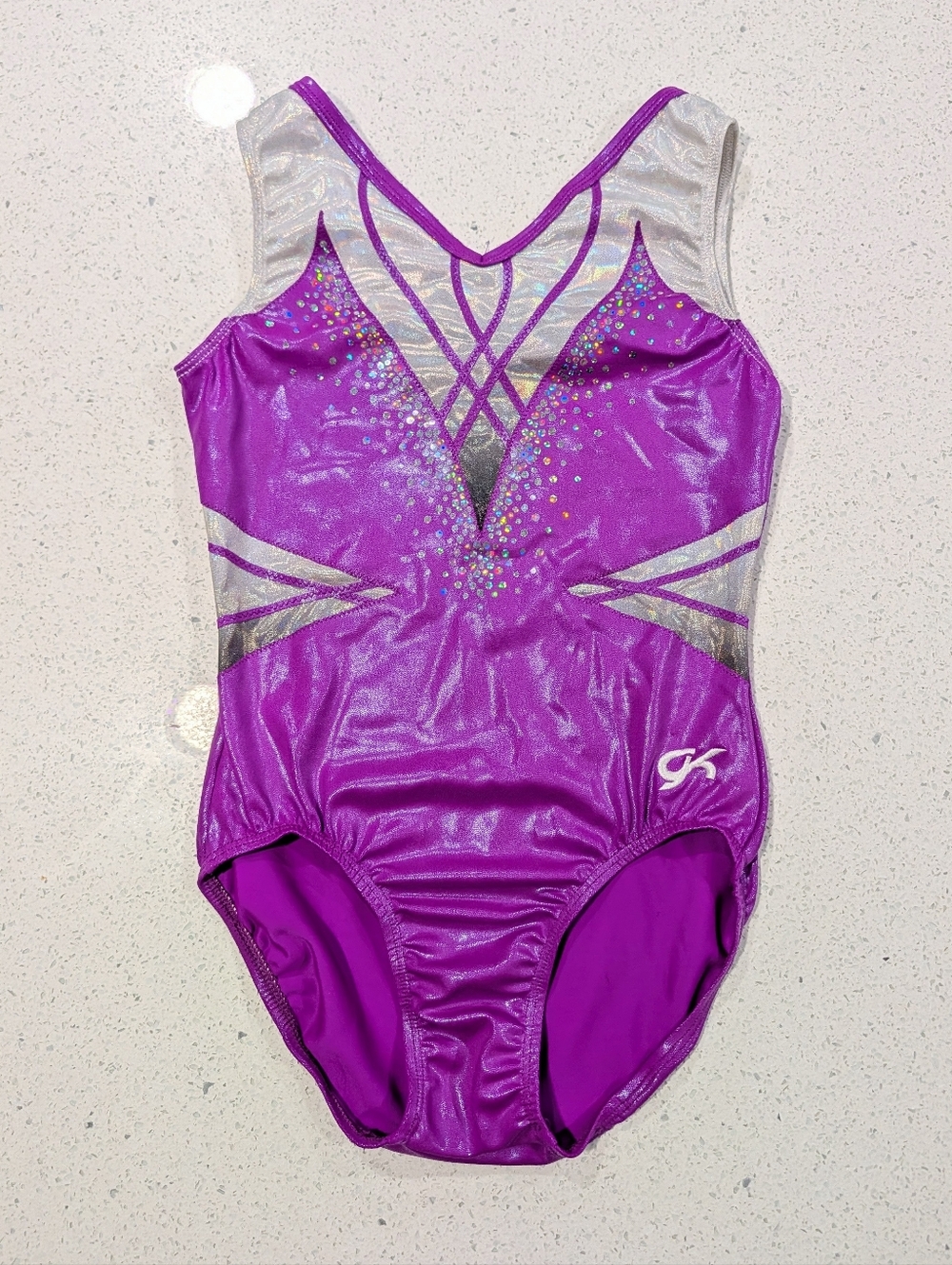 STUNNING GK Elite Medium Gymnastics Dance leotard Mystique MAGENTA Holographic